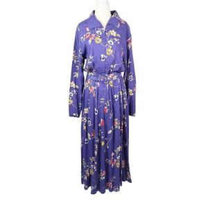 Vintage 90s Together! Purple Floral Bird Print Maxi Shirt Dress 8